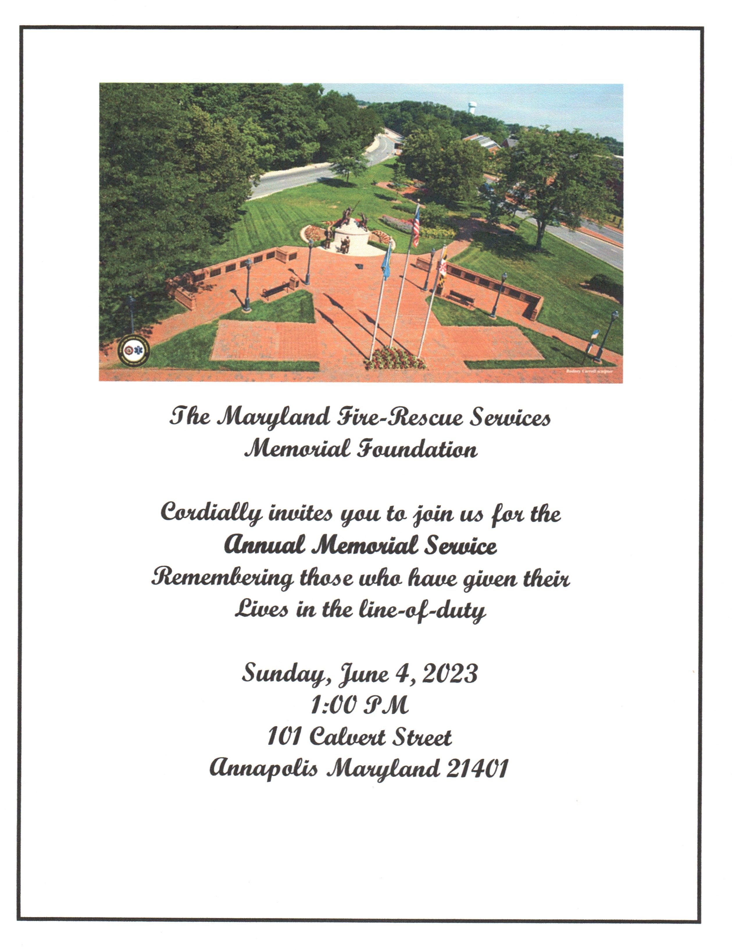 Memorial Foundation Annual Memorial Service Flyer
